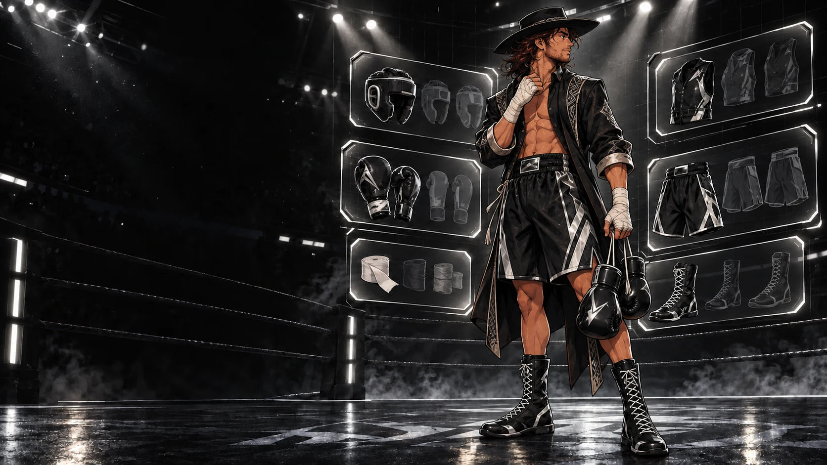 El wearing the Midnight Mariachi L-Box loadout in the equipment arena