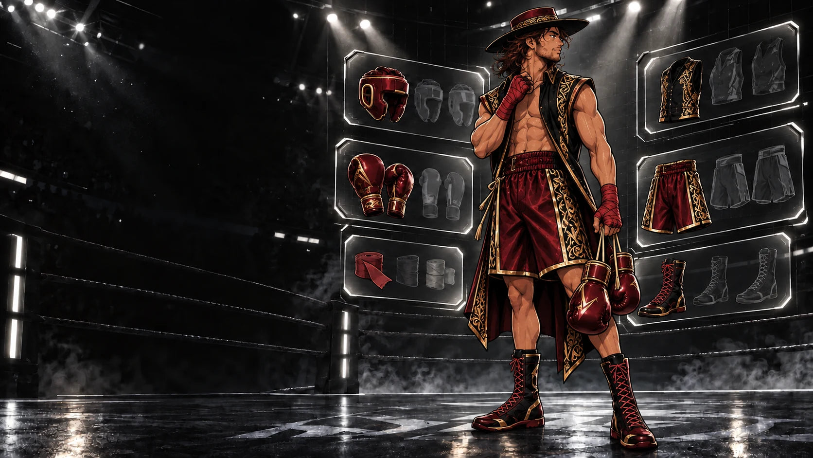 El wearing the Reyes Rojo L-Box loadout in the equipment arena
