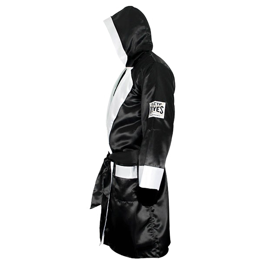 Black Cleto Reyes Boxing Robe With Hood in Satin Black/White