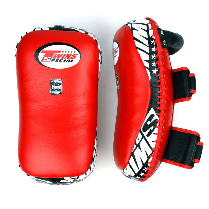 Twins Thai Kick Pads KPL10 Curved Leather Red-black Kick Pads