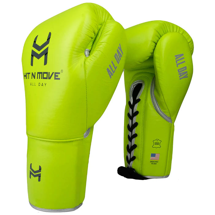 Hit N Move Boxing Gloves ALL DAY Pro Balance Lace up Training Sparring Gloves