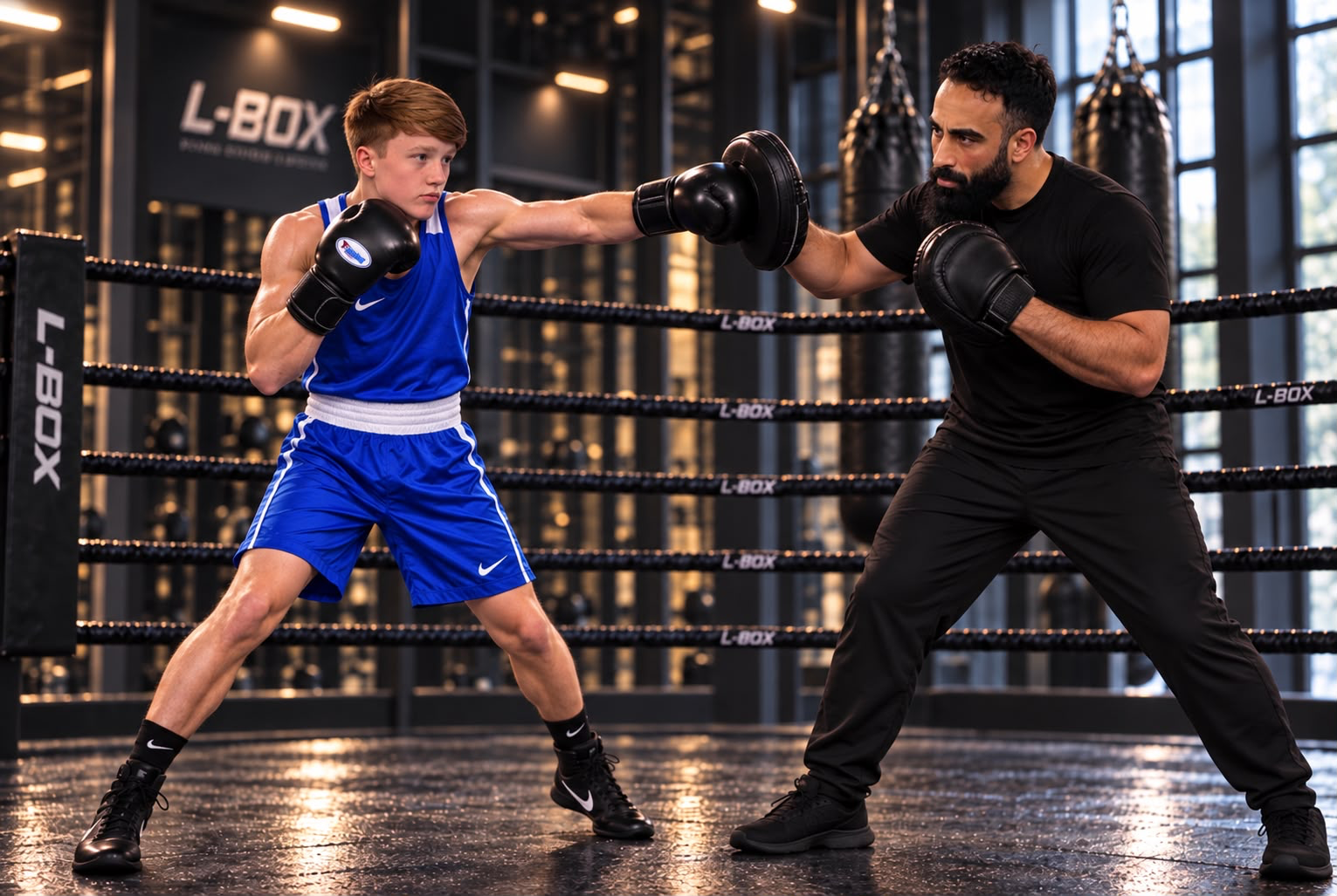 Photograph of Jayden Price training on the pads with coach Amin Khan