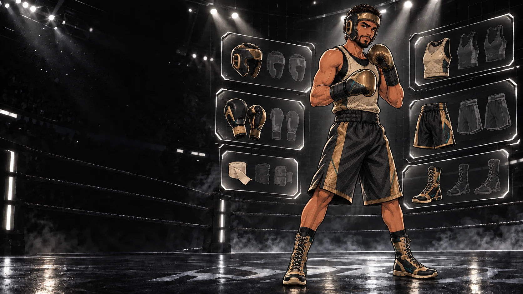 Amir wearing the Desert Guard L-Box loadout in the equipment arena