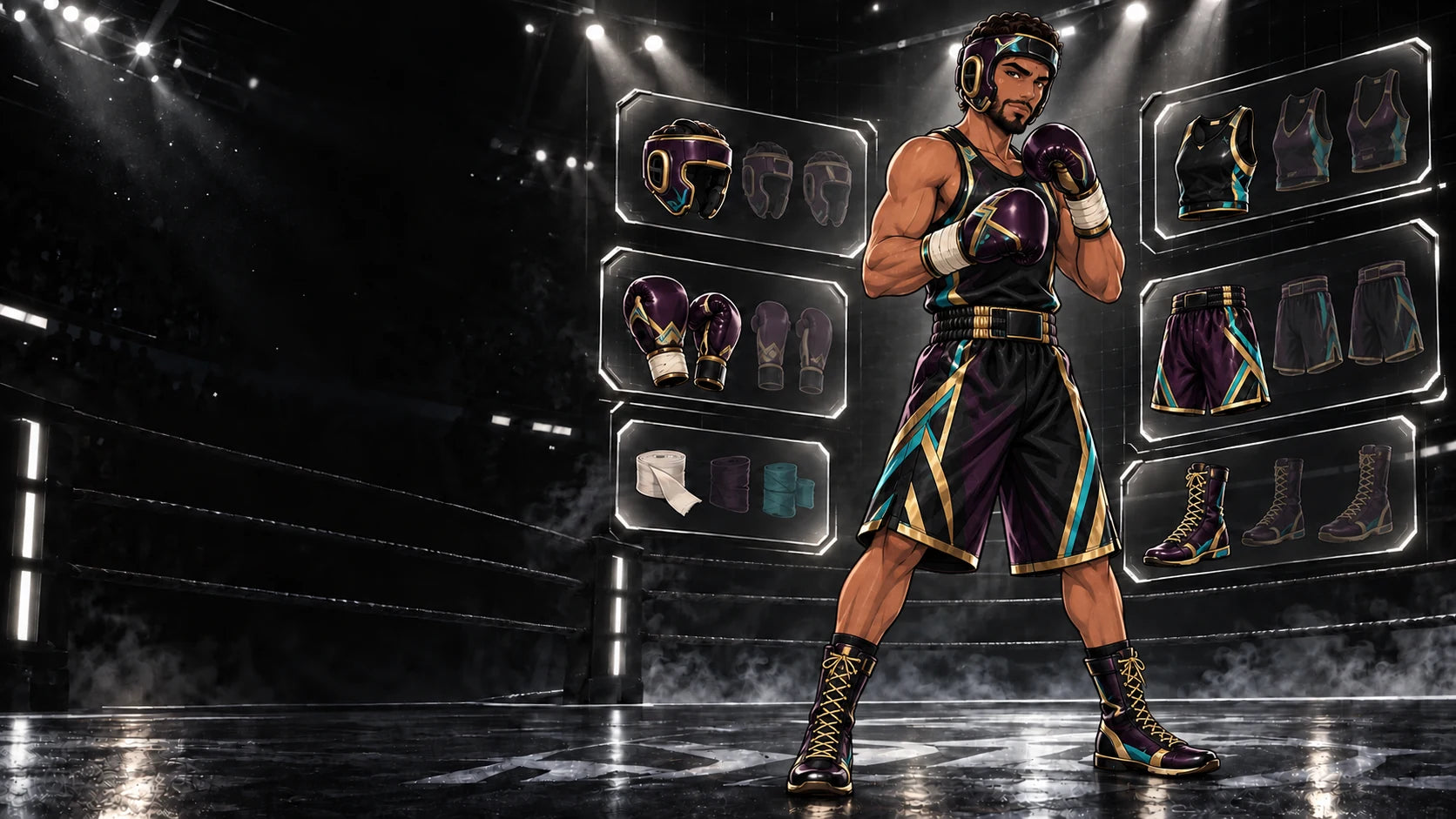Amir wearing the Royal Circuit L-Box loadout in the equipment arena