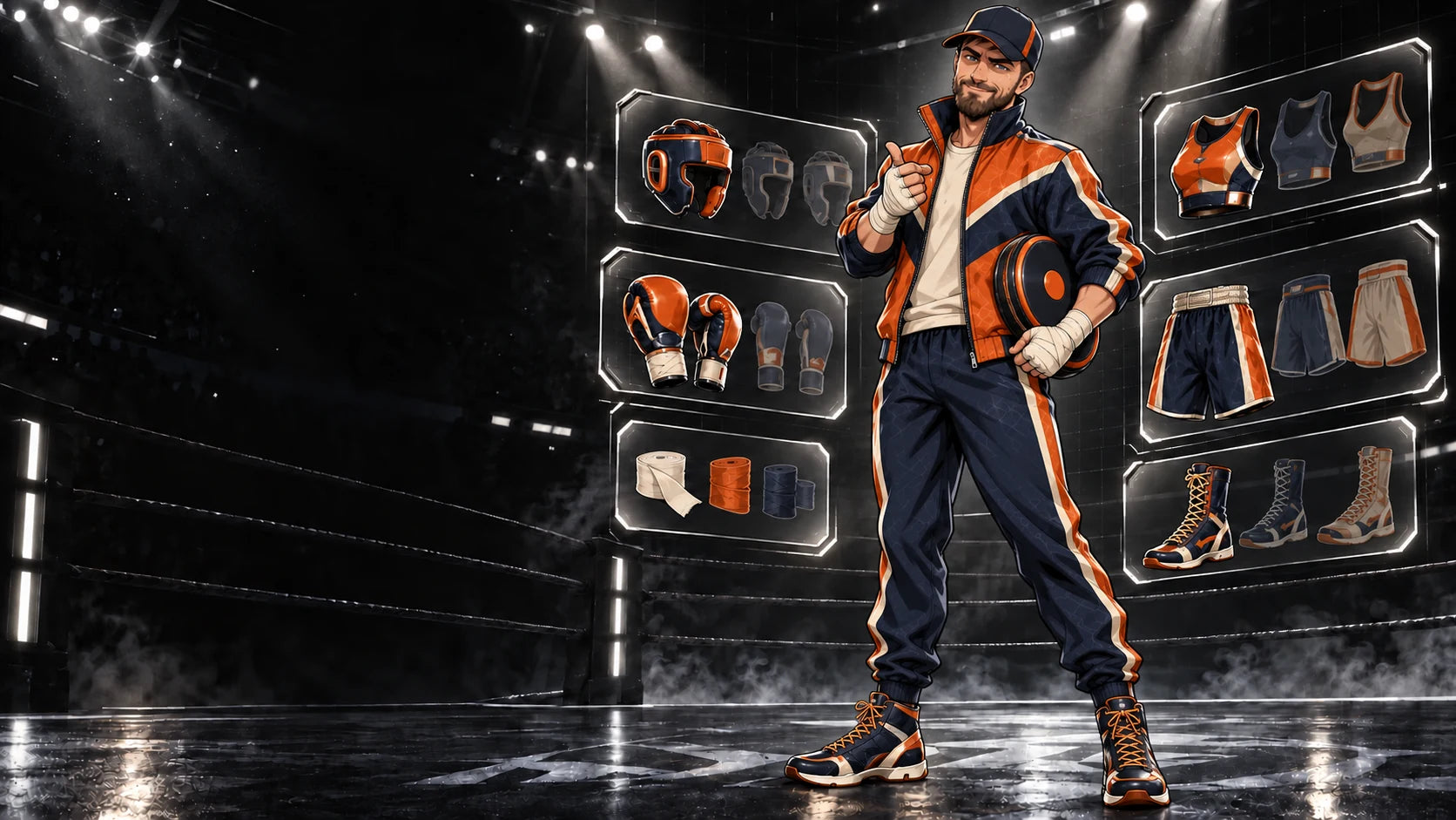Bill wearing the Orange Corner L-Box loadout in the equipment arena