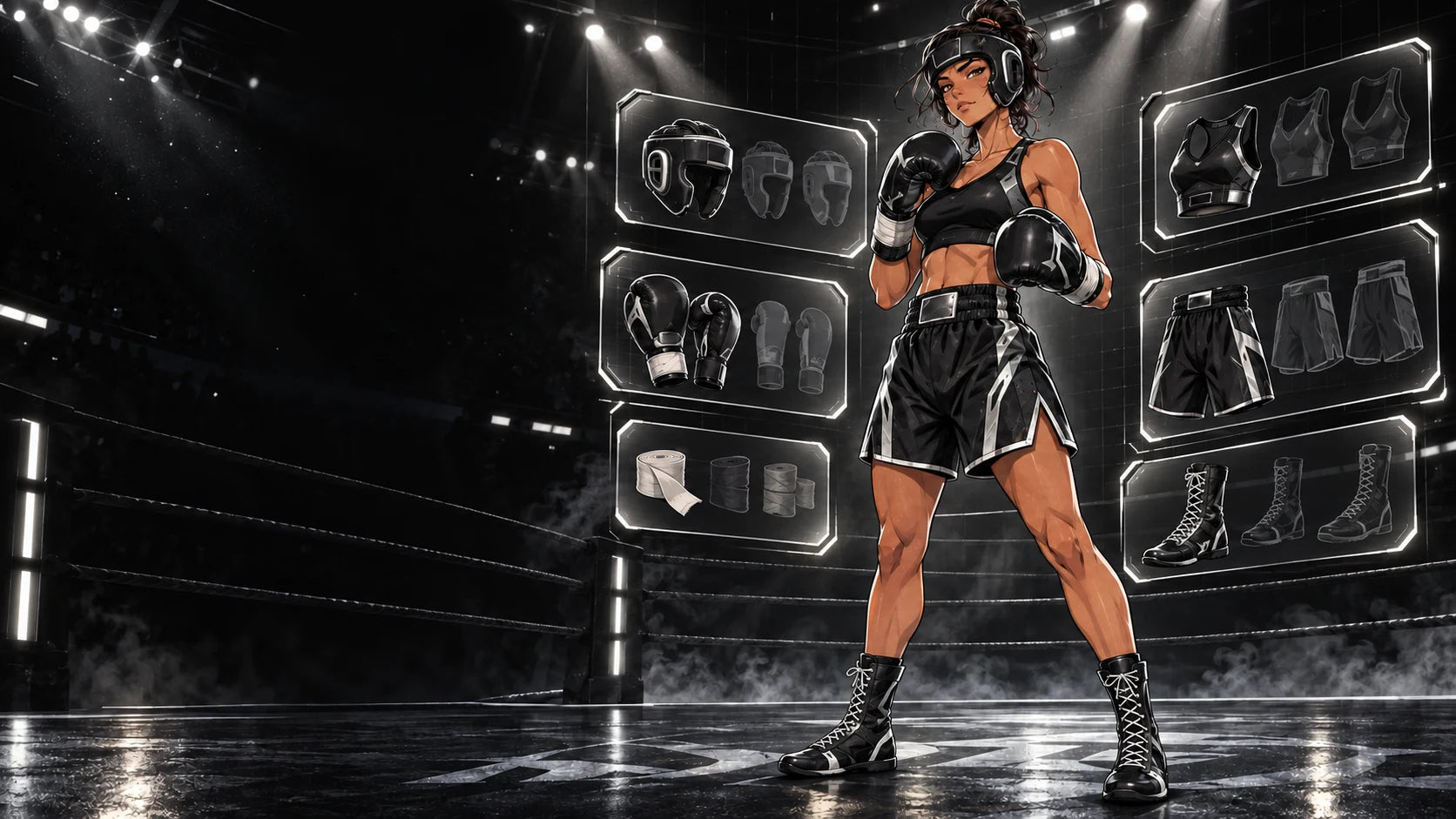 Ani wearing the Chrome Pulse L-Box loadout in the equipment arena
