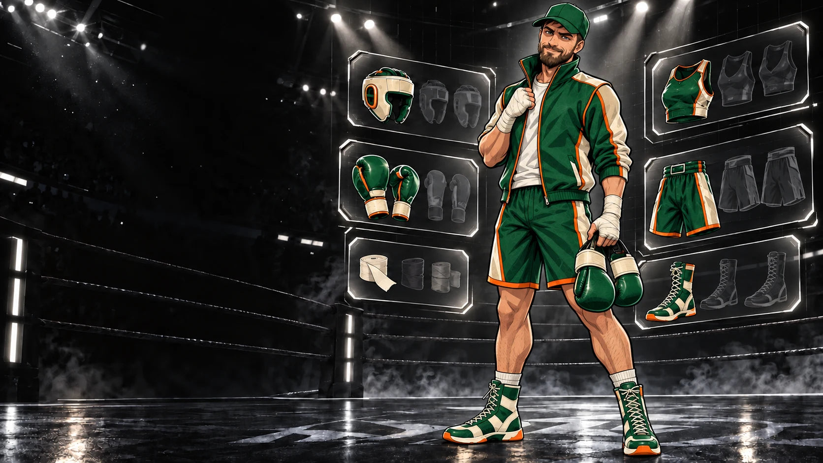 Bill wearing the Irish Track L-Box loadout in the equipment arena